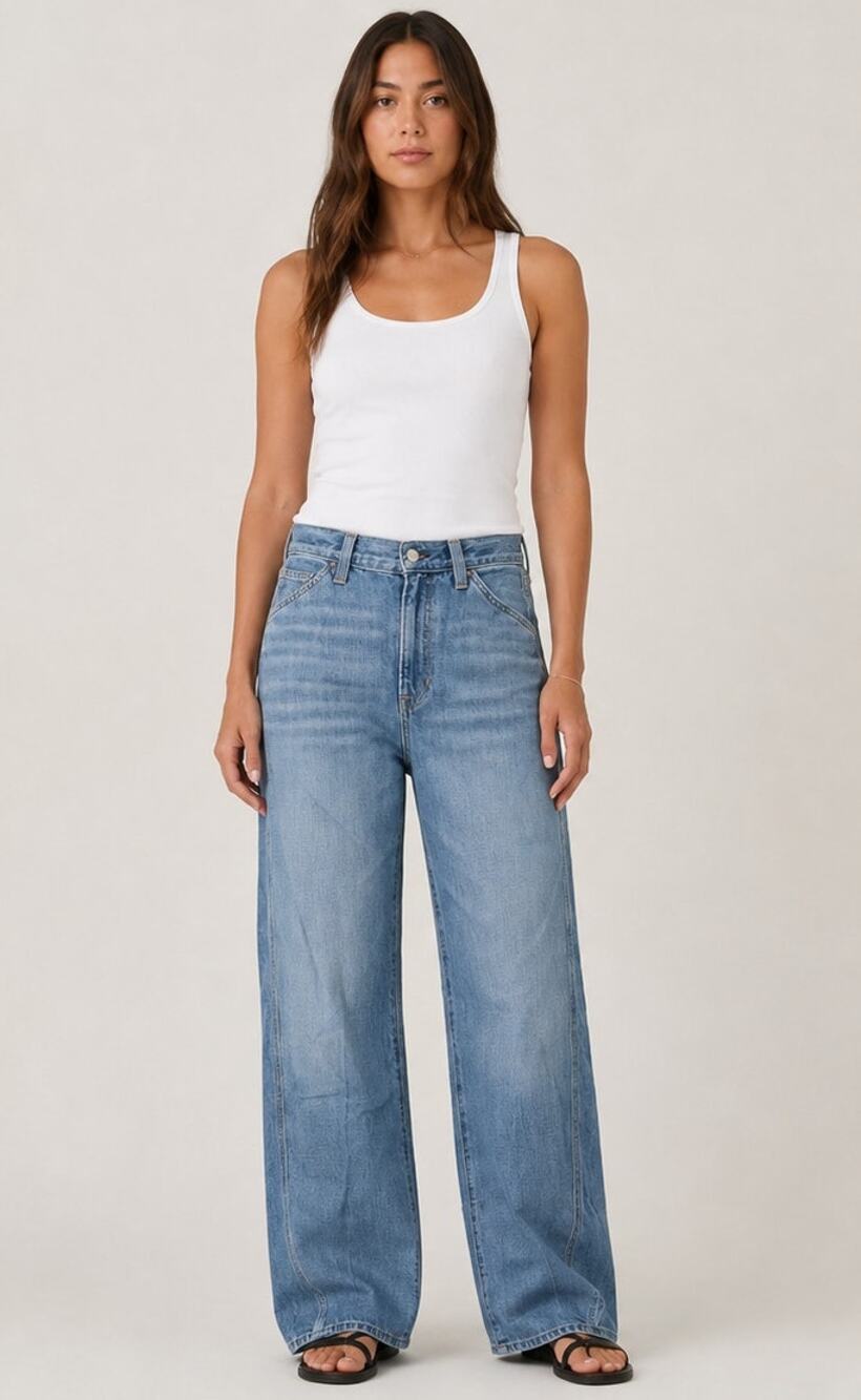 Alex Mill Elah Mid-Rise Baggy Leg Jeans in Sopporo Medium Blue Wash, Size 26